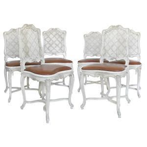 Set Of 6 Regency-style Caned Chairs 