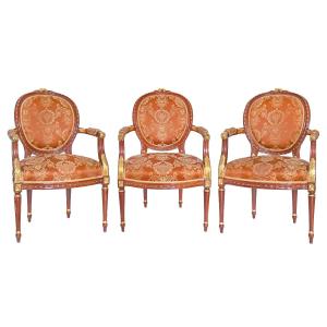 Set Of 3 Louis XVI Style Cabriolet Armchairs 