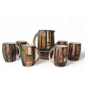 Vintage Ceramic Orangeade Set From The "fenice" Factory In Albisola (italy) 
