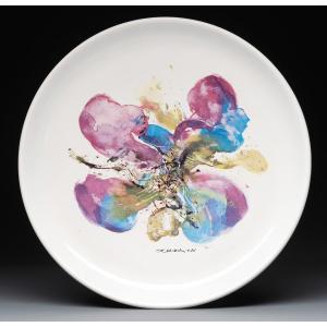 Zao Wou-ki & Ateliers De Ségriès - Plate "the Orchid", 1986 #2