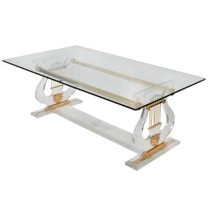 Hollywood Regency Style Coffee Table With Lyre Decoration 