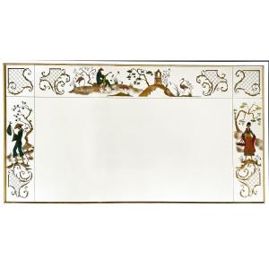Brasserie Mirror In Reverse-painted Glass Decorated With Chinoiserie Scenes