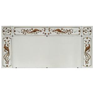 Brasserie Mirror In Verre églomisé With "birds Of Paradise" Decoration 