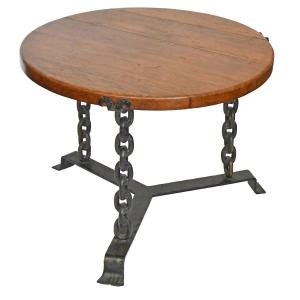 Brutalist Style Coffee Table With A Wrought Iron Chain-shaped Base