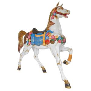 Large Carved Wooden Carousel Horse, Painted White And Polychrome In The Style Of Friedrich Heyn