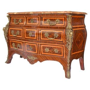 Louis XV Style Chest Of Drawers In The Shape Of A Tomb, Decorated With Espagnolettes