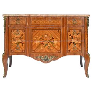 Transition Style Marquetry Chest Of Drawers 