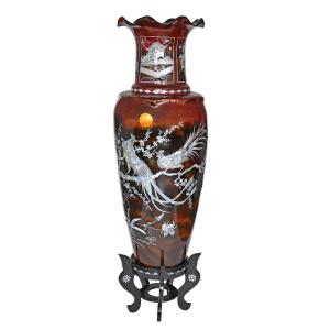Important Chinese Vase Made Of Papier-mâché, Fiber, And Mother-of-pearl Marquetry