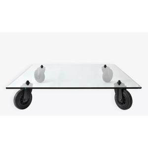 Gae Aulenti (1927-2012) Coffee Table Model "tavolo Con Ruote" For Fontana Arte 