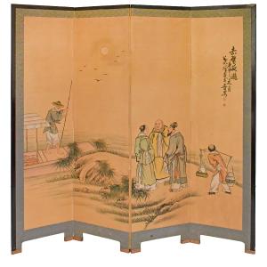 Four-panel Chinese Folding Screen From The Shanghai School