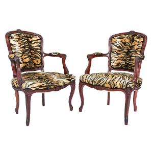 Pair Of Louis XV Cabriolet Armchairs Upholstered In Tiger Velvet