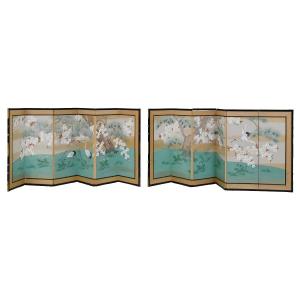 Pair Of Japanese Six-leaf Table Screens
