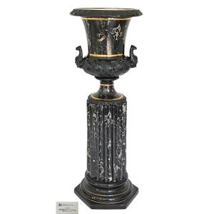 Large Vase With Column In Imitation Marble Ceramic By Tommaso Barbi For B. Ceramiche