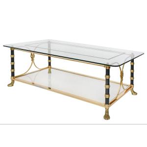 Brass And Metal Coffee Table With Two Glass Tops
