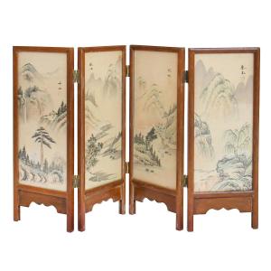 Byobu-style Table Screen Decorated With Mountain Landscapes