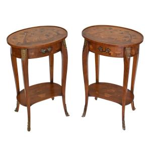 Pair Of Transition-style Nightstands With Chinoiserie Inlay 