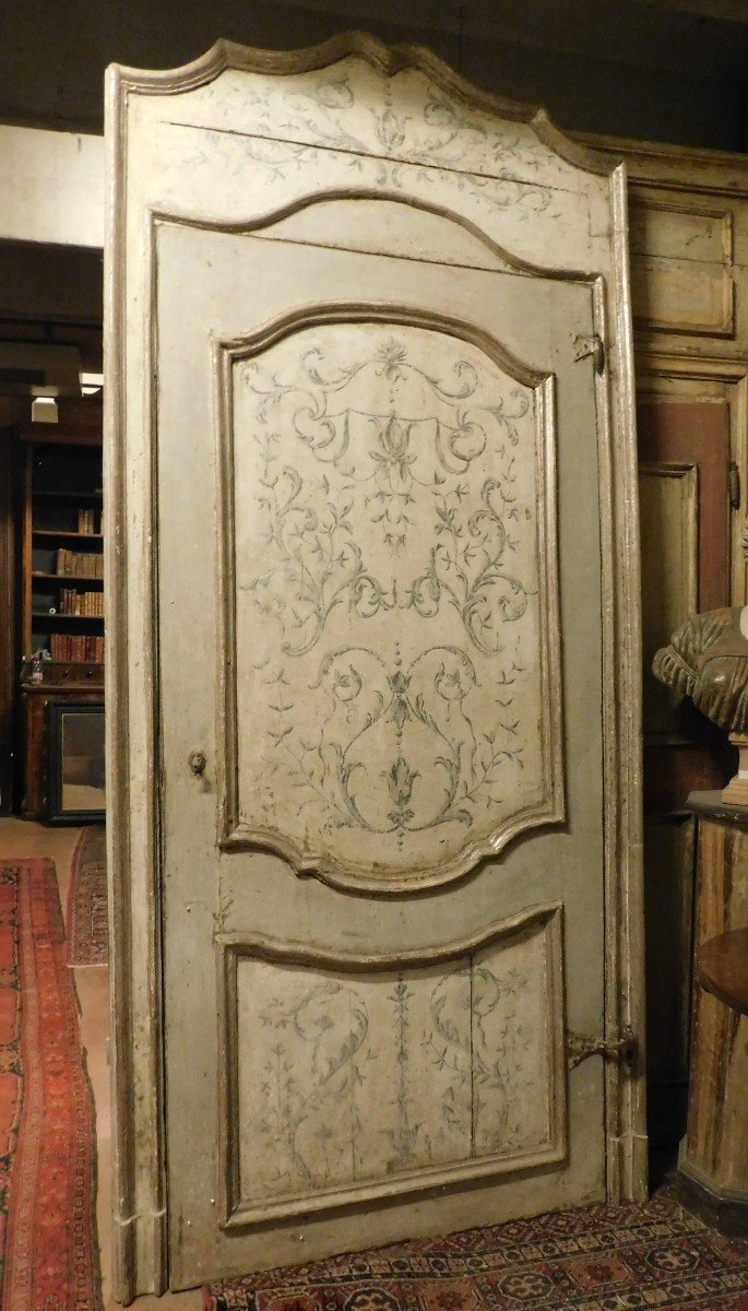 Antica porta laccata e dipinta a mano con motivi floreali tipici dell'epoca '700 italia-photo-2