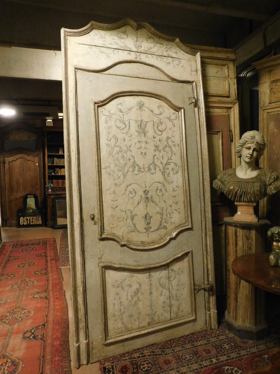 Antica porta laccata e dipinta a mano con motivi floreali tipici dell'epoca '700 italia-photo-3