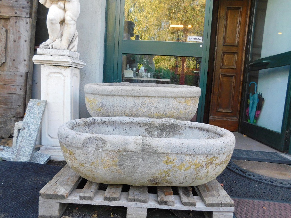 Paire d'éviers Ou Baignoires Anciennes, En Pierre Sculptée, Italie Des Années 1900-photo-3
