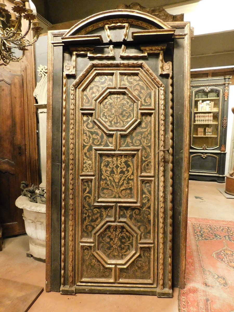 Coppia di porte da interno scolpite, laccate e dorate, telaio originale, firenze-photo-2