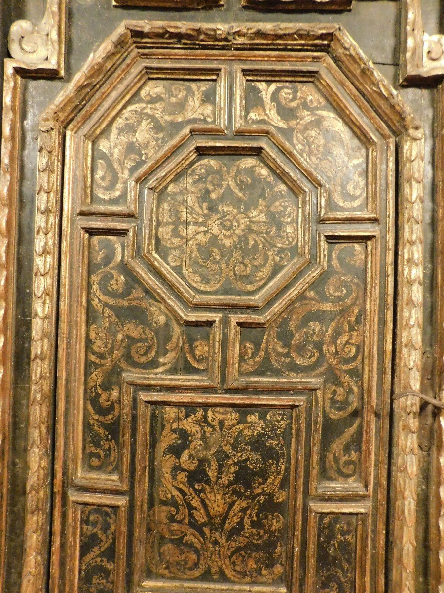 Coppia di porte da interno scolpite, laccate e dorate, telaio originale, firenze-photo-4