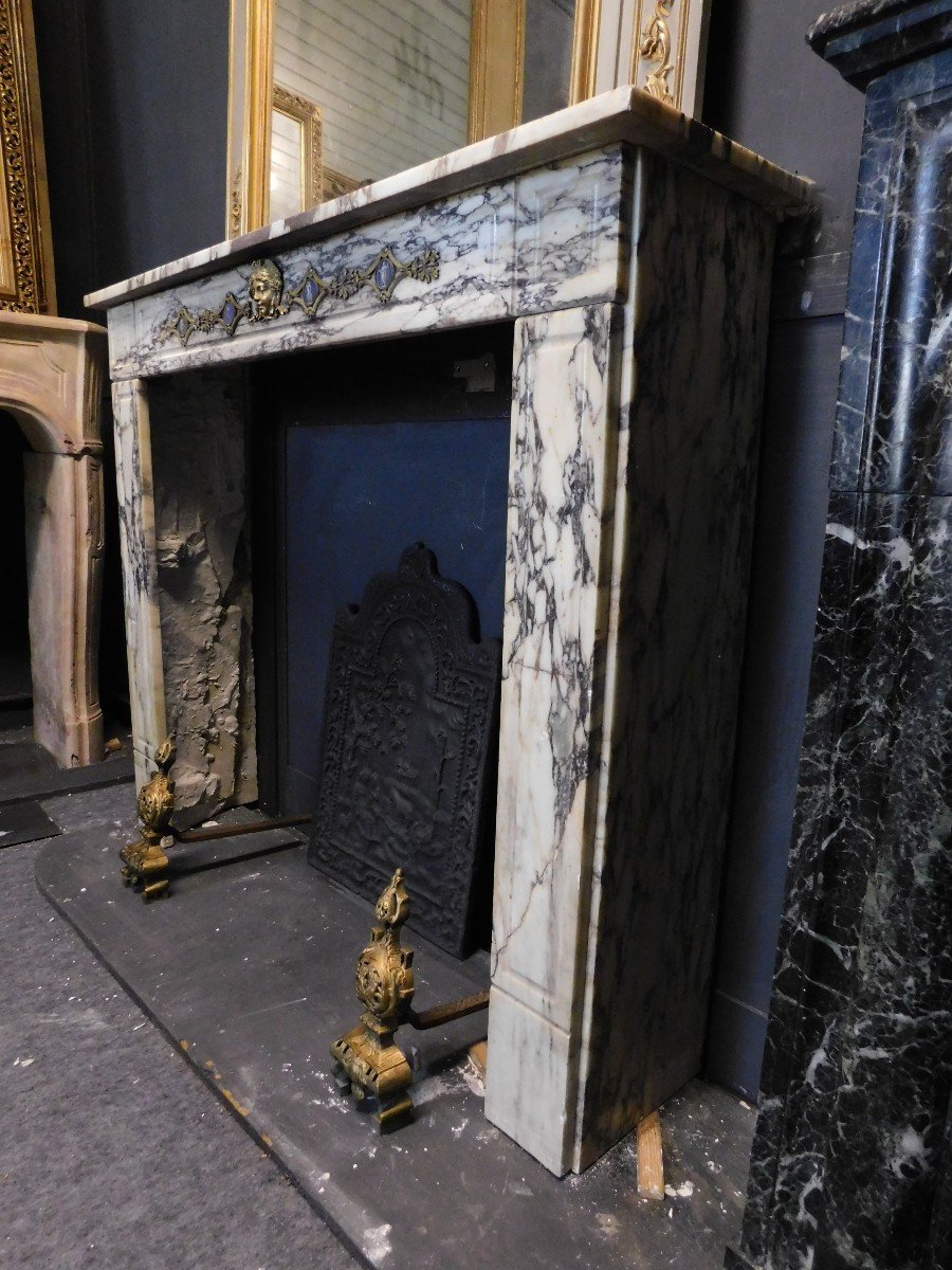 Camino mantello in marmo, con fregi in ottone, italia-photo-1