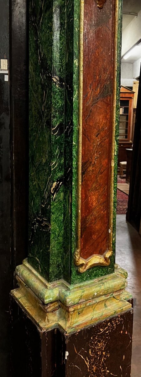 Coppia di colonne decorative policrome con finiture dorate, epoca '700, provenienza Roma  -photo-3