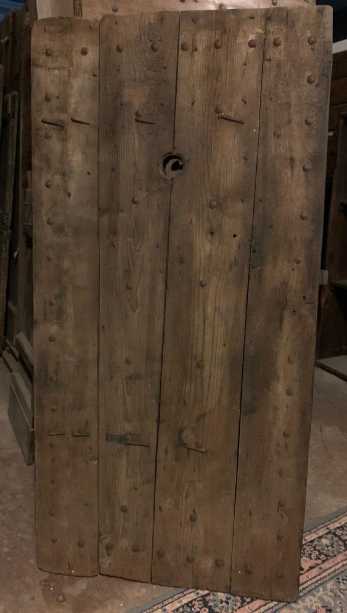 Porta da carcere in legno laccato, con spioncino, epoca '800-photo-2