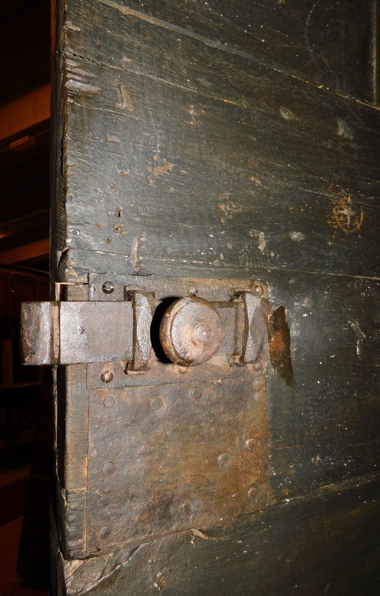 Porta da carcere in legno laccato, con spioncino, epoca '800-photo-3