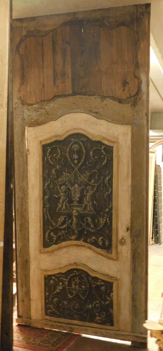 Porta in legno dipinto, completa di telaio, epoca '700, provenienza Piemonte-photo-3