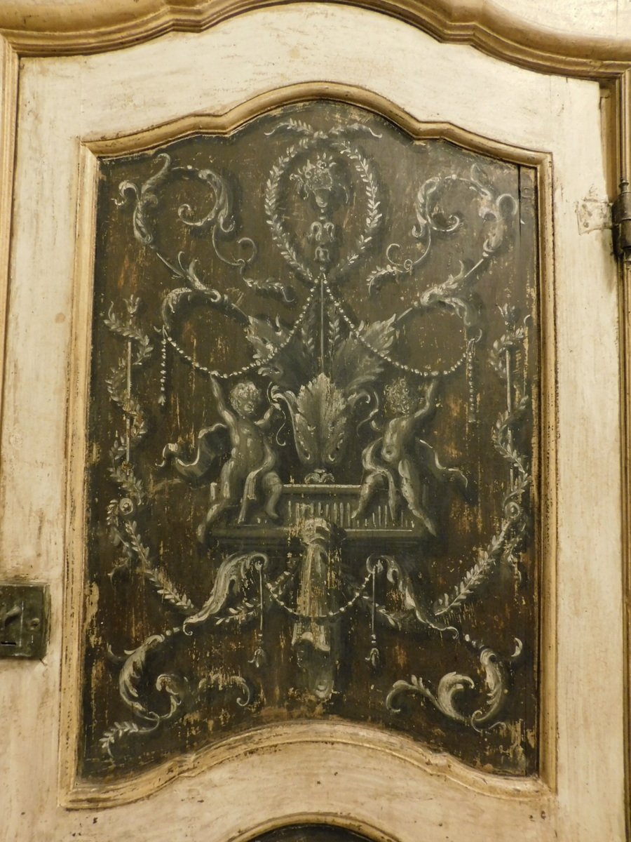 Porta in legno dipinto, completa di telaio, epoca '700, provenienza Piemonte-photo-2