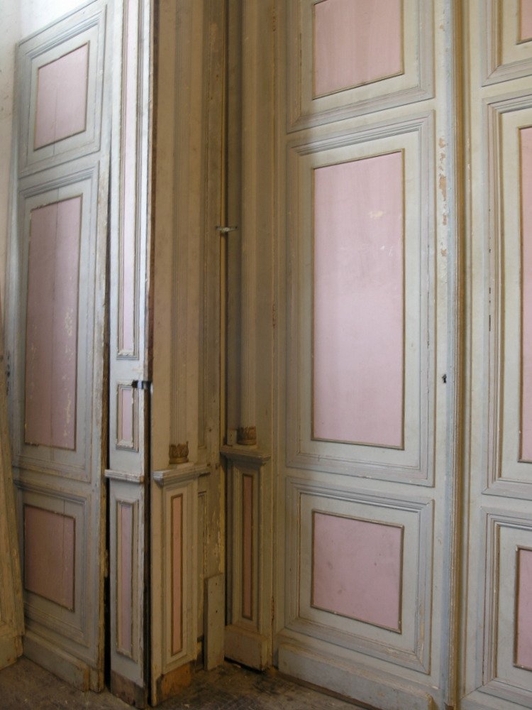 Boiserie impero, con semi-colonne scolpite e porte, epoca inizio '800, metri lineari 13 x H cm -photo-3