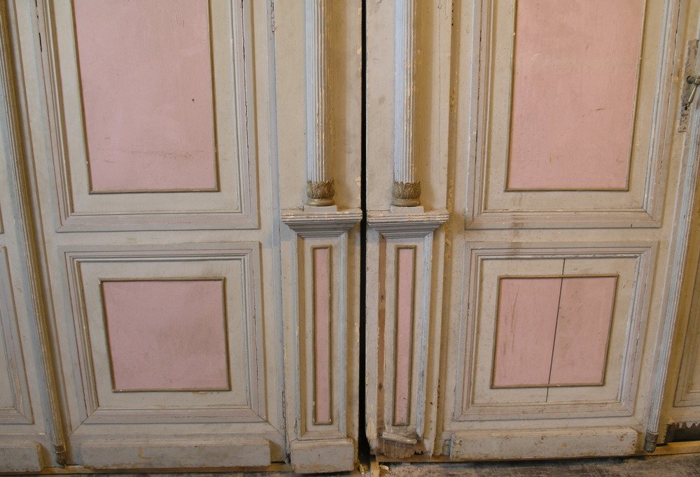 Boiserie impero, con semi-colonne scolpite e porte, epoca inizio '800, metri lineari 13 x H cm -photo-4
