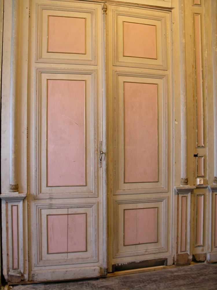 Boiserie impero, con semi-colonne scolpite e porte, epoca inizio '800, metri lineari 13 x H cm -photo-2