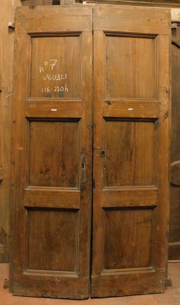N. 7 porte a due battenti in legno di pioppo, epoca '700, provenienza Italia centrale, luce cm -photo-3