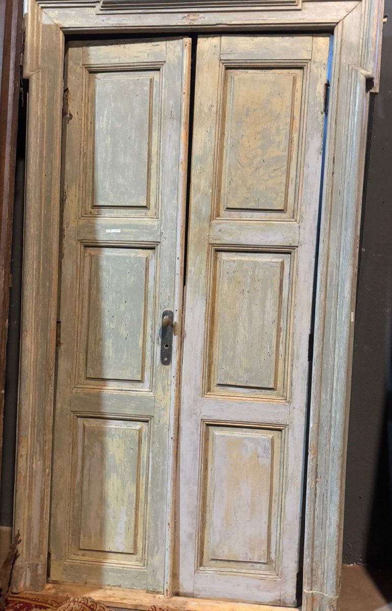 N. 11 Porte a due battenti in legno laccato, epoca '800, luce cm L 115 x H 250-photo-4