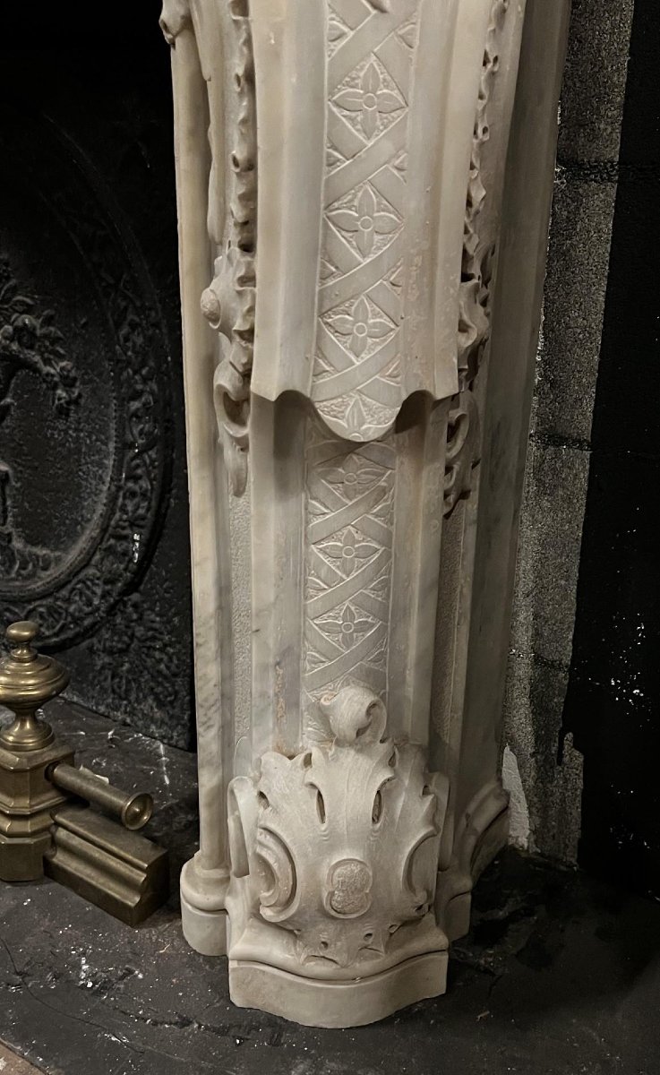 Camino antico in marmo bianco di Carrara, Provenienza Genova, XIX secolo-photo-3