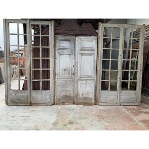 Antica vetrata, facciata da negozio in rovere laccata, epoca '800, francia