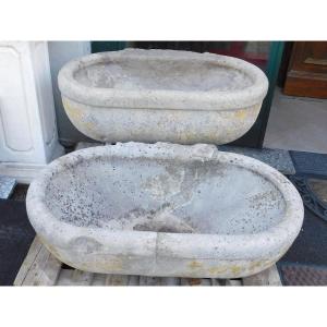 Paire d'éviers Ou Baignoires Anciennes, En Pierre Sculptée, Italie Des Années 1900