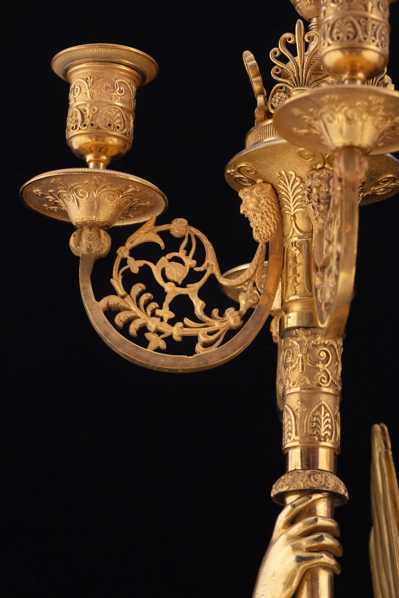 COPPIA DI CANDELABRI IN BRONZO DORAATO-photo-7