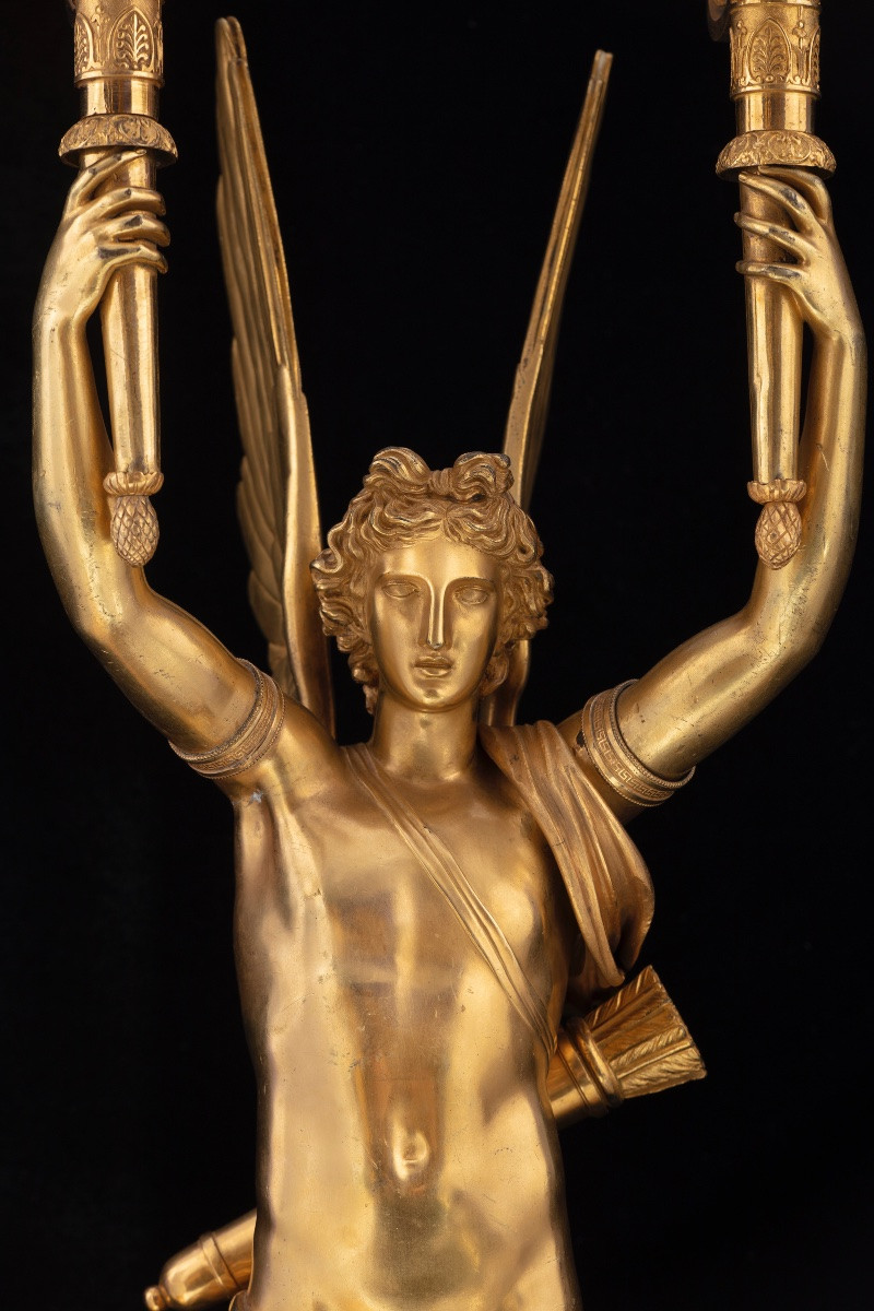 COPPIA DI CANDELABRI IN BRONZO DORAATO-photo-8