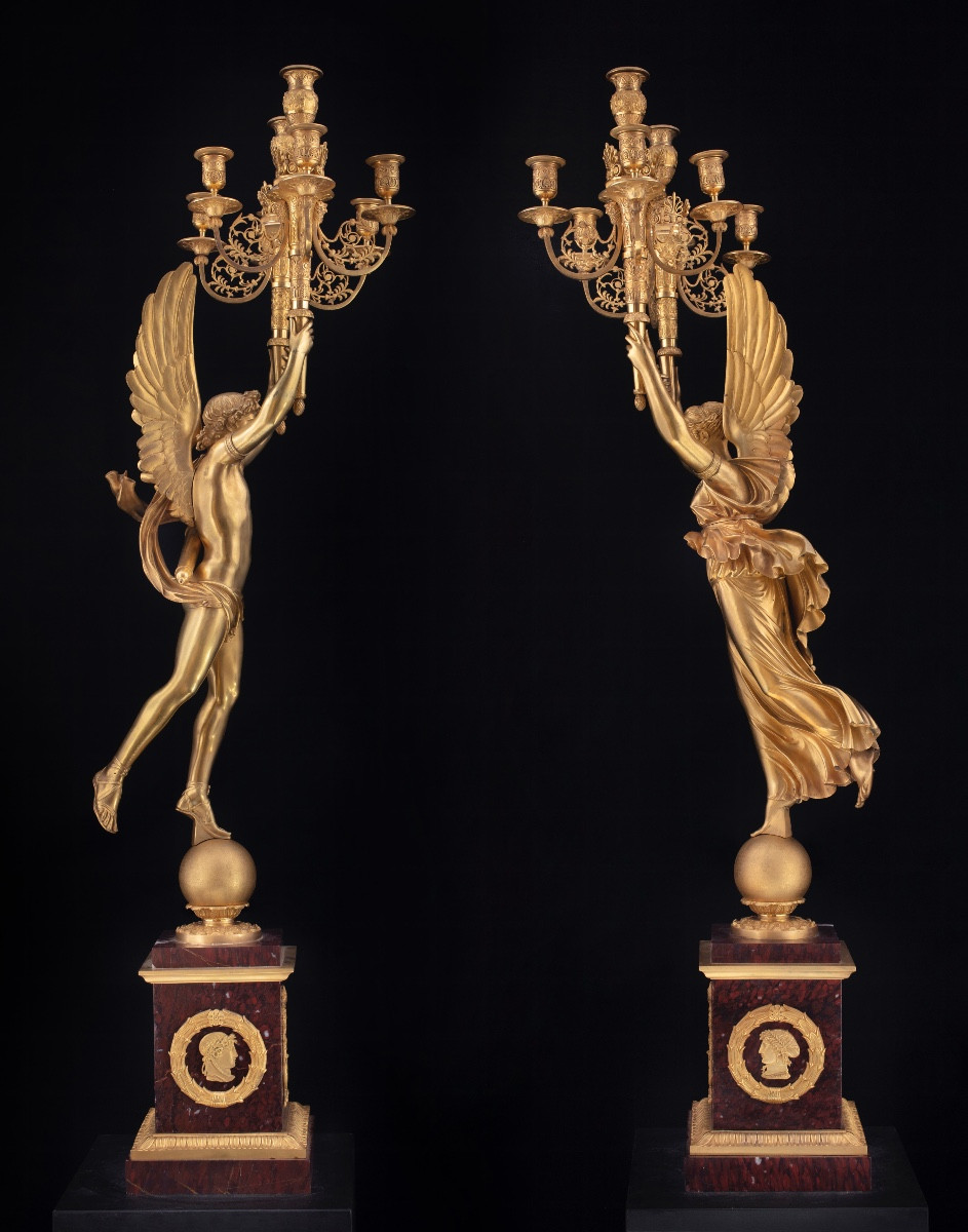 COPPIA DI CANDELABRI IN BRONZO DORAATO