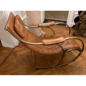 P. Cooper (1793-1883) Aluminium Frame Rocking Chair Leather Upholstery - England, 19th Century