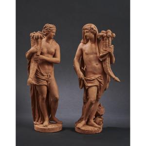 Ceres (summer) And Vertumnus (autumn) - Terracotta, France, 18th Century