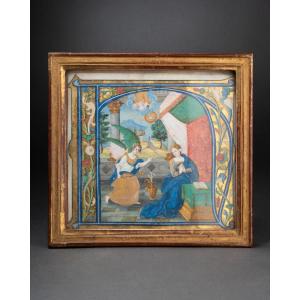 Initial "n": The Annunciation, Illumination On Vellum, Paris, 1520-1530