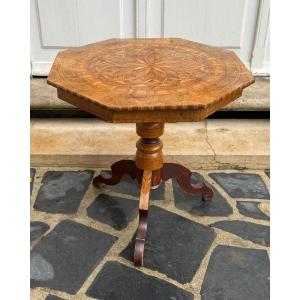 Italian Tripod Table In Marquetry And Walnut