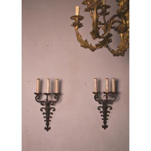 Pair Of 1940s Iron Wall Sconces