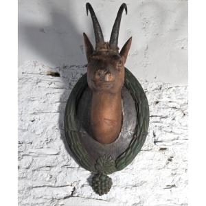 Carved Wooden Chamois Trophy