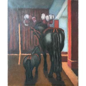 The Manege, At The Circus: Horse And Pony With Feathers By Michel Terrasse