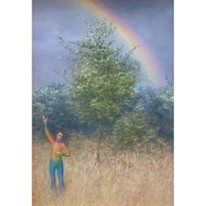 Simon Pasieka - The Rainbow: Androgynous Figure In A Landscape , Contemporary Figurative